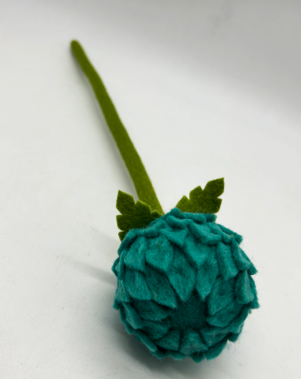 Handmade Teal Felt Artichoke  - Natural Wool Floral Decor